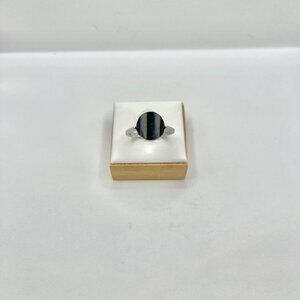 Black Agate Silver Ring - Size 8.5